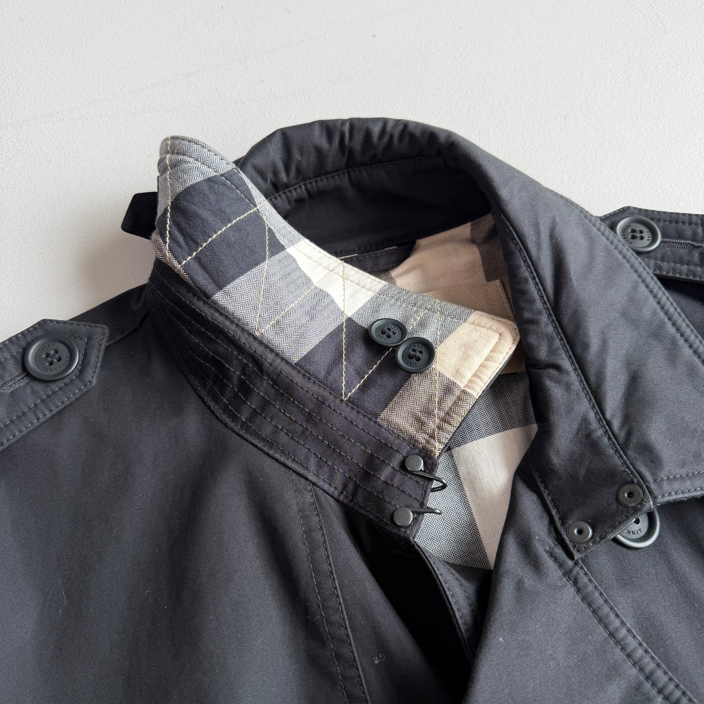 Burberry Brit (XL) 100% Cotton Twill Black Trench Coat