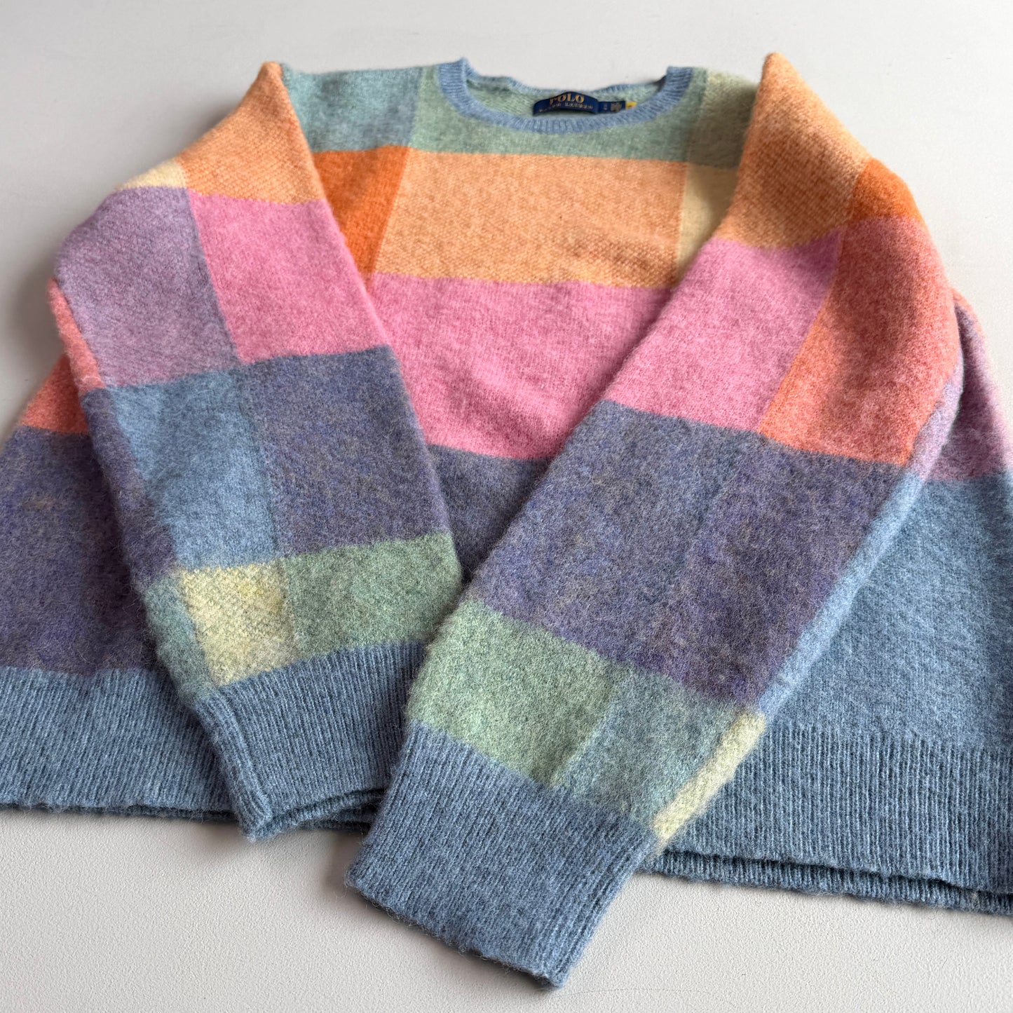 Polo Ralph Lauren (L) Brushed Wool Check Pastel "shaggy dog-like" Sweater