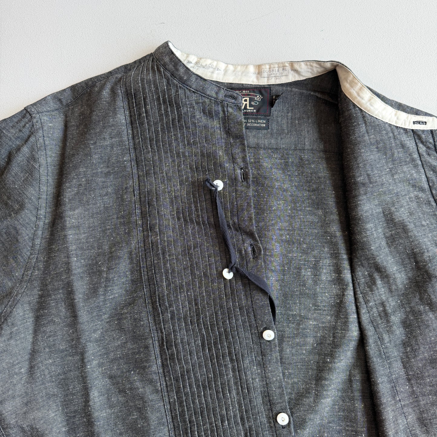 RRL Ralph Lauren (L) Pleated Bib Tuxedo Collar French Cuff Chambray Shirt