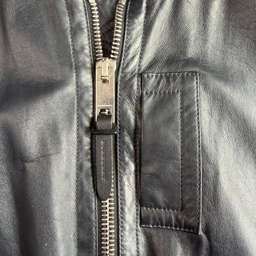 Burberry Brit (48 IT / M) Metallic Blue Leather Bomber Jacket