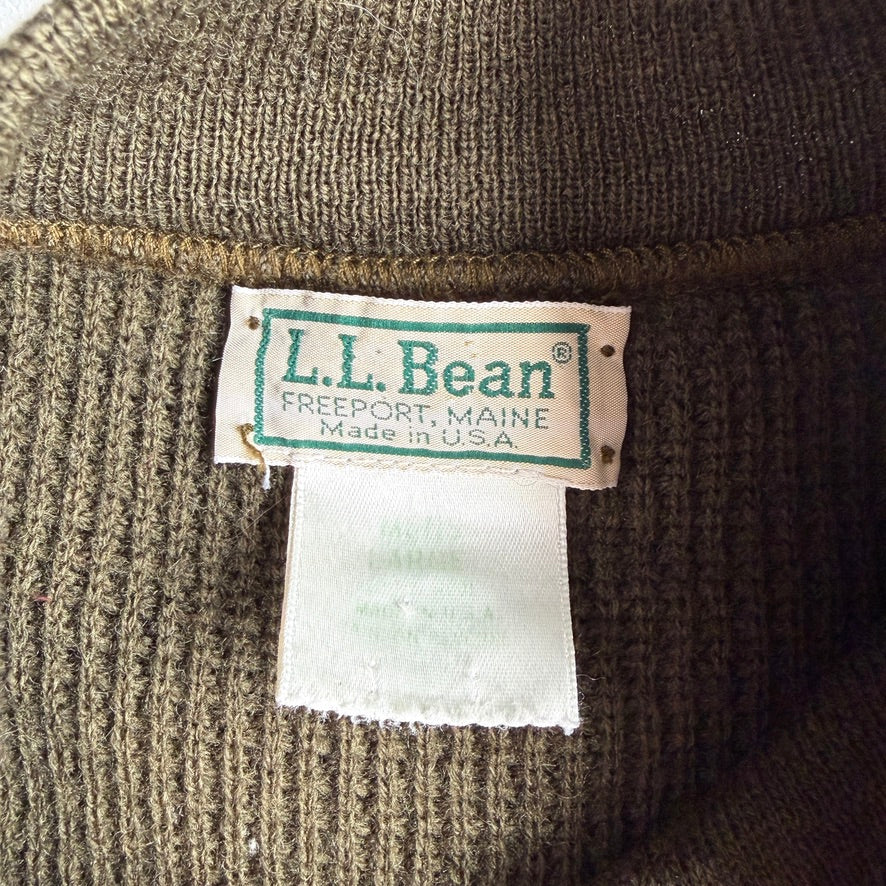 VNTG LL Bean (L) "Jeep" WWII Wool Olive Green Henley Sweater