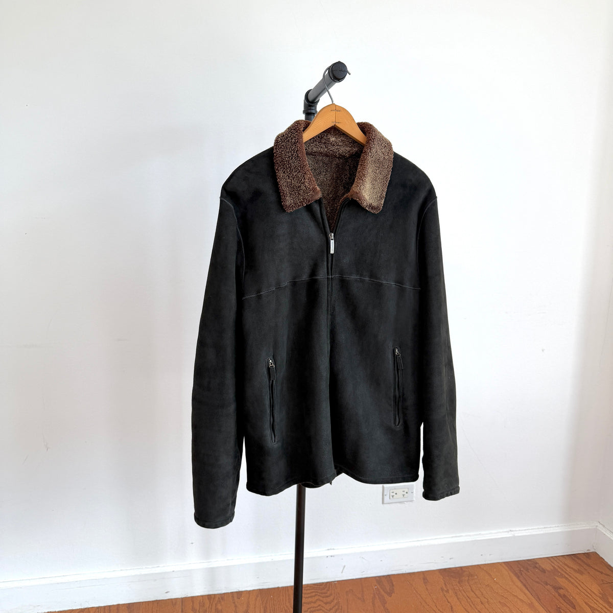 Burberry London (52) Lamb Shearling Suede Leather Black/Bronze Jacket