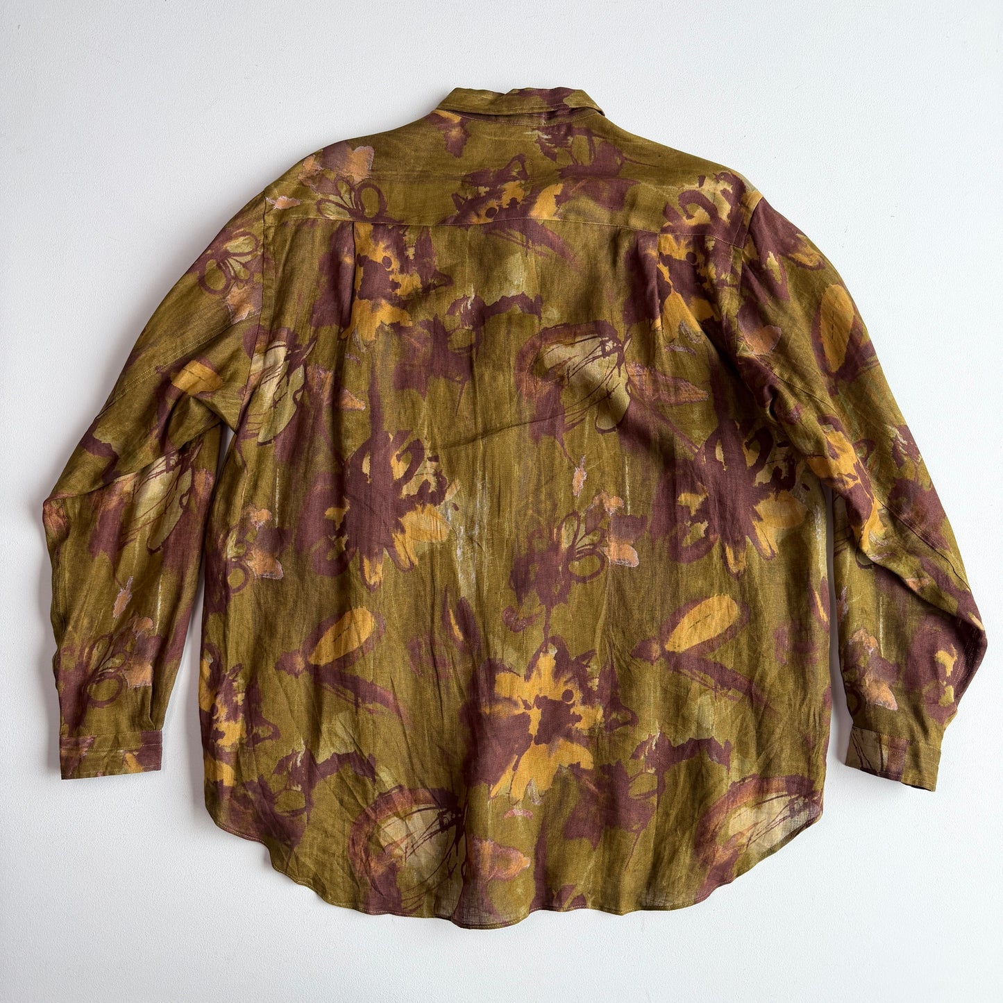 VNTG Giorgio Armani (M / L) 100% Linen Floral Abstract Popover Shirt