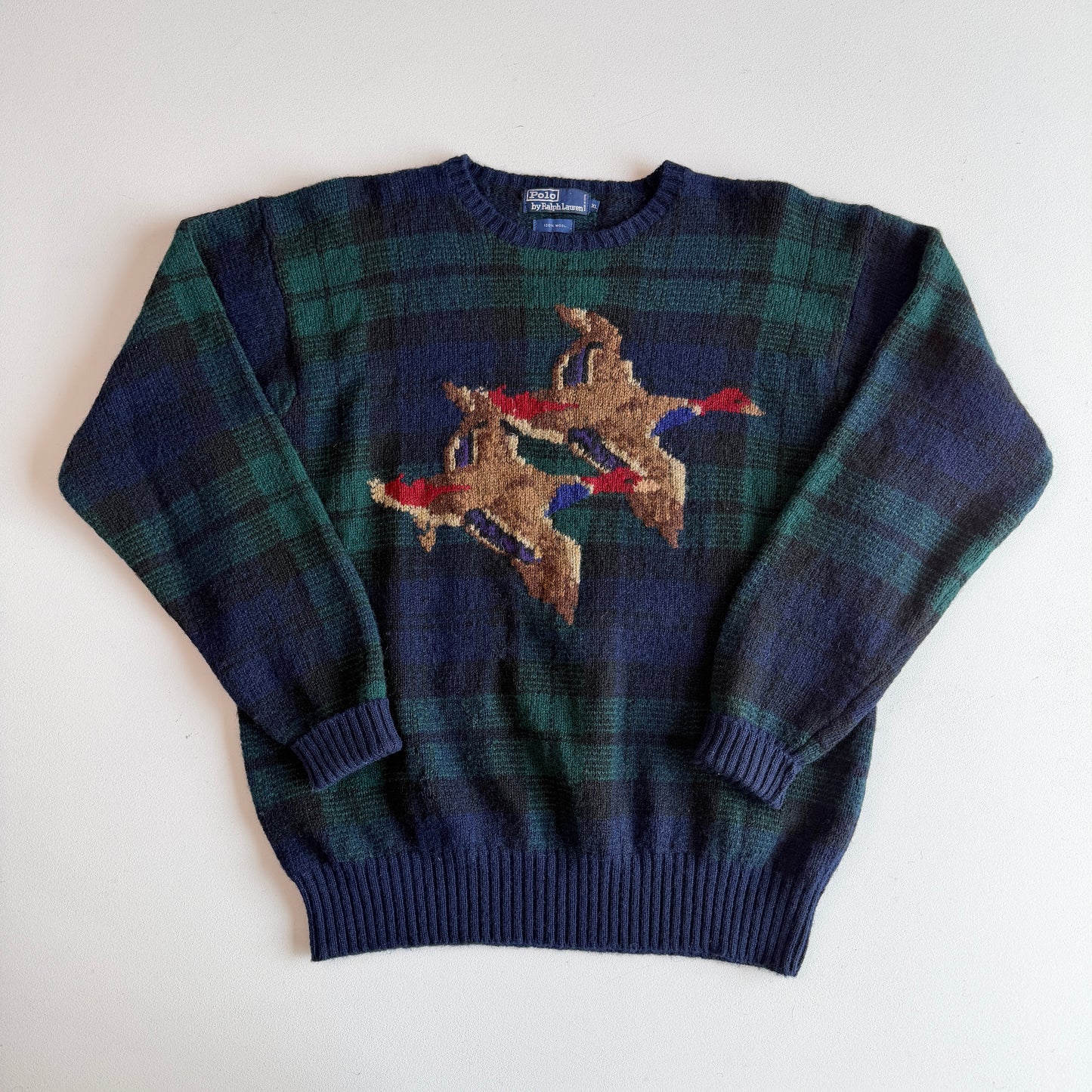 VNTG Polo Ralph Lauren (XL) Duck Black Watch Wool Sweater