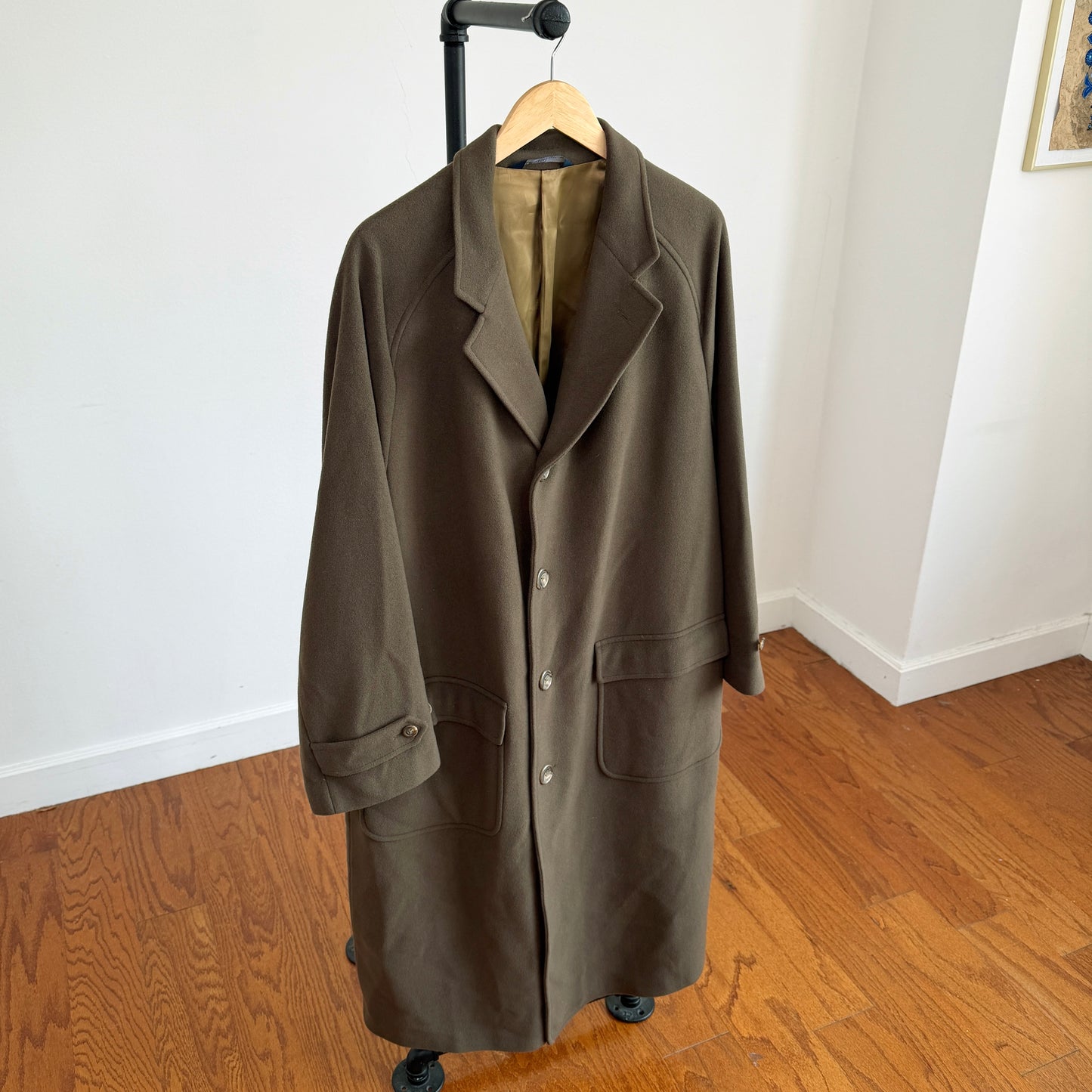 Polo Ralph Lauren (40R) Olive Green 100% Wool Balmacaan Raglan Overcoat