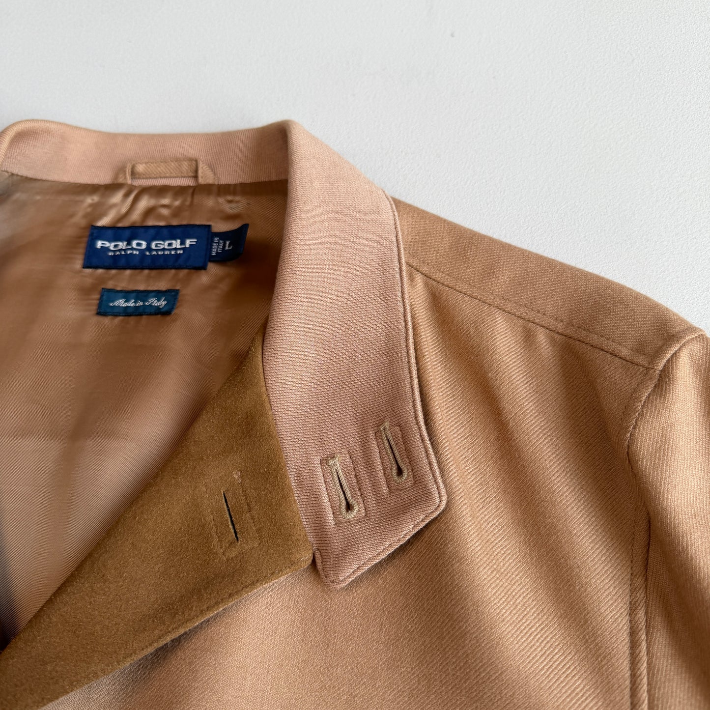 MINT! Ralph Lauren Polo Golf (L) Apricot Baby Alpaca Suede Trim Jacket