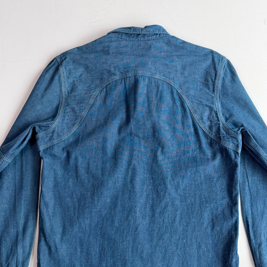 RRL Ralph Lauren (L) Indigo Cotton/Ramie Chambray Scalloped Yoke Work Shirt