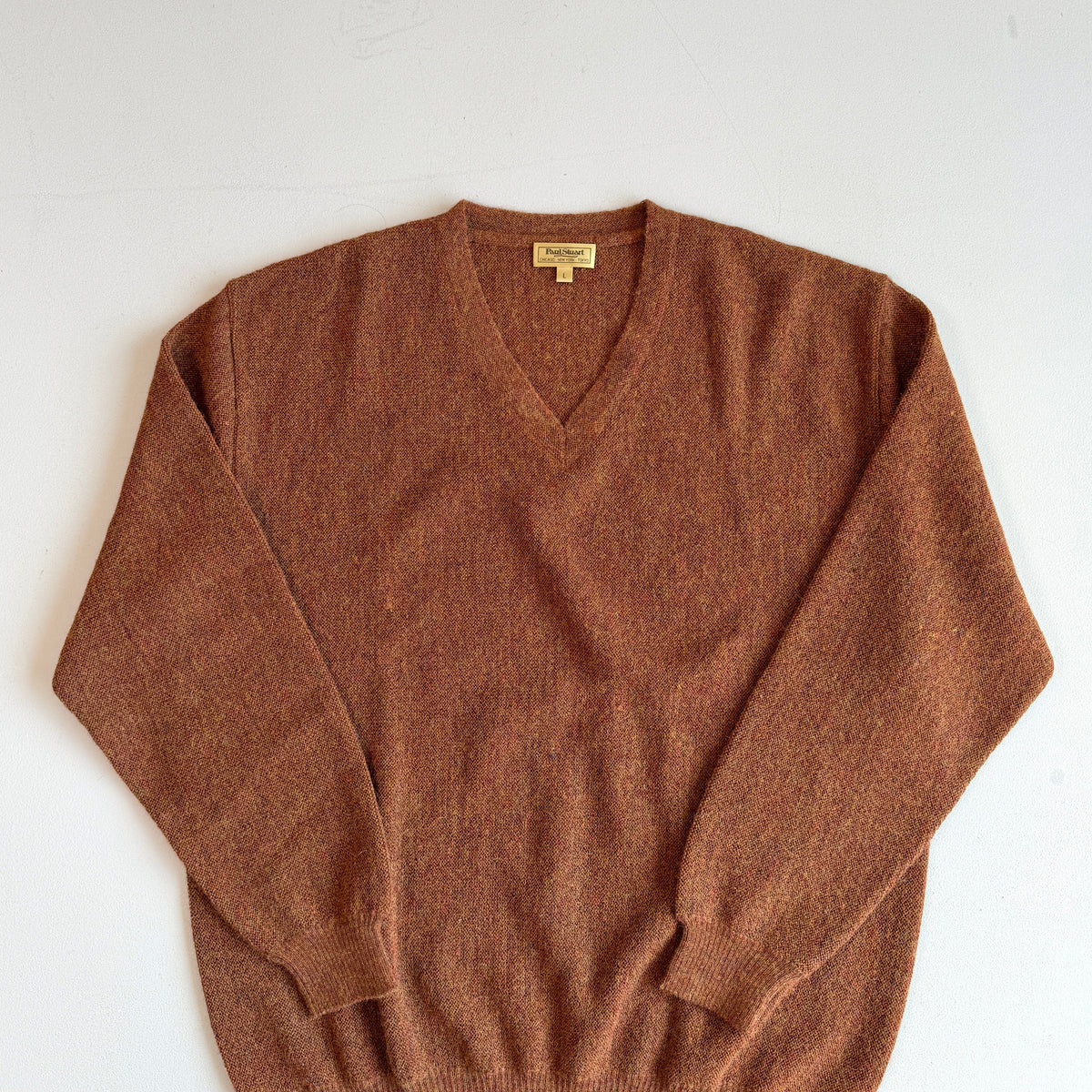 NWT Paul Stuart (L) 100% Alpaca Burnt Orange Rust V-Neck Sweater