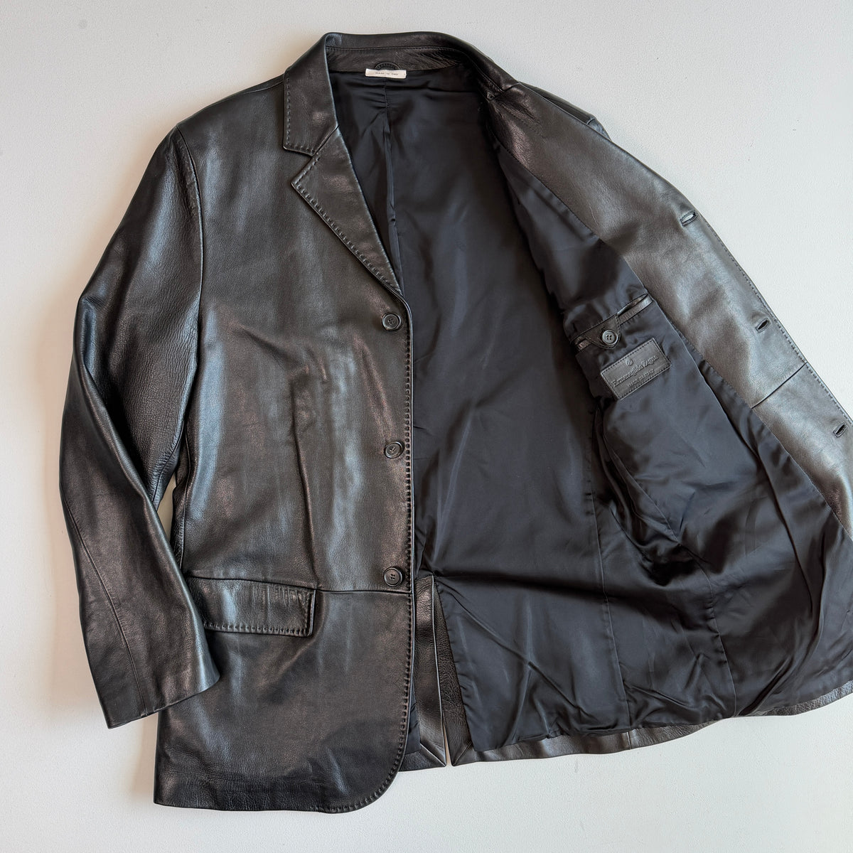 Ermenegildo Zegna (54/XL) Glove-Soft Leather Black Sports Coat