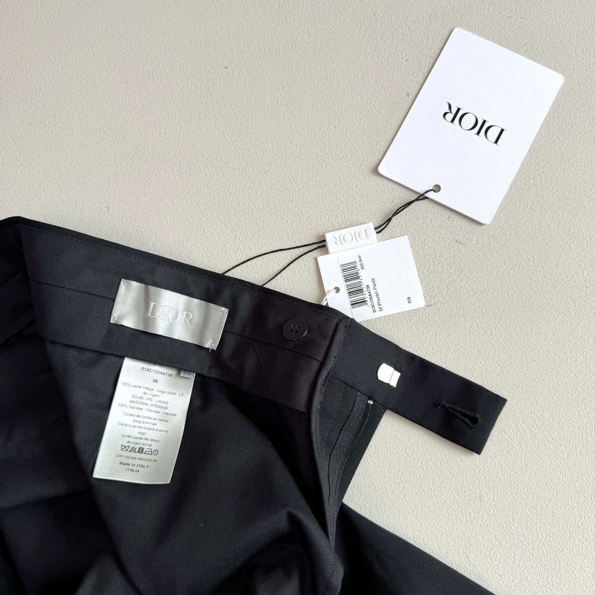 NWT Dior (56 /38W) Black 100% Wool Woven Tailored Pants