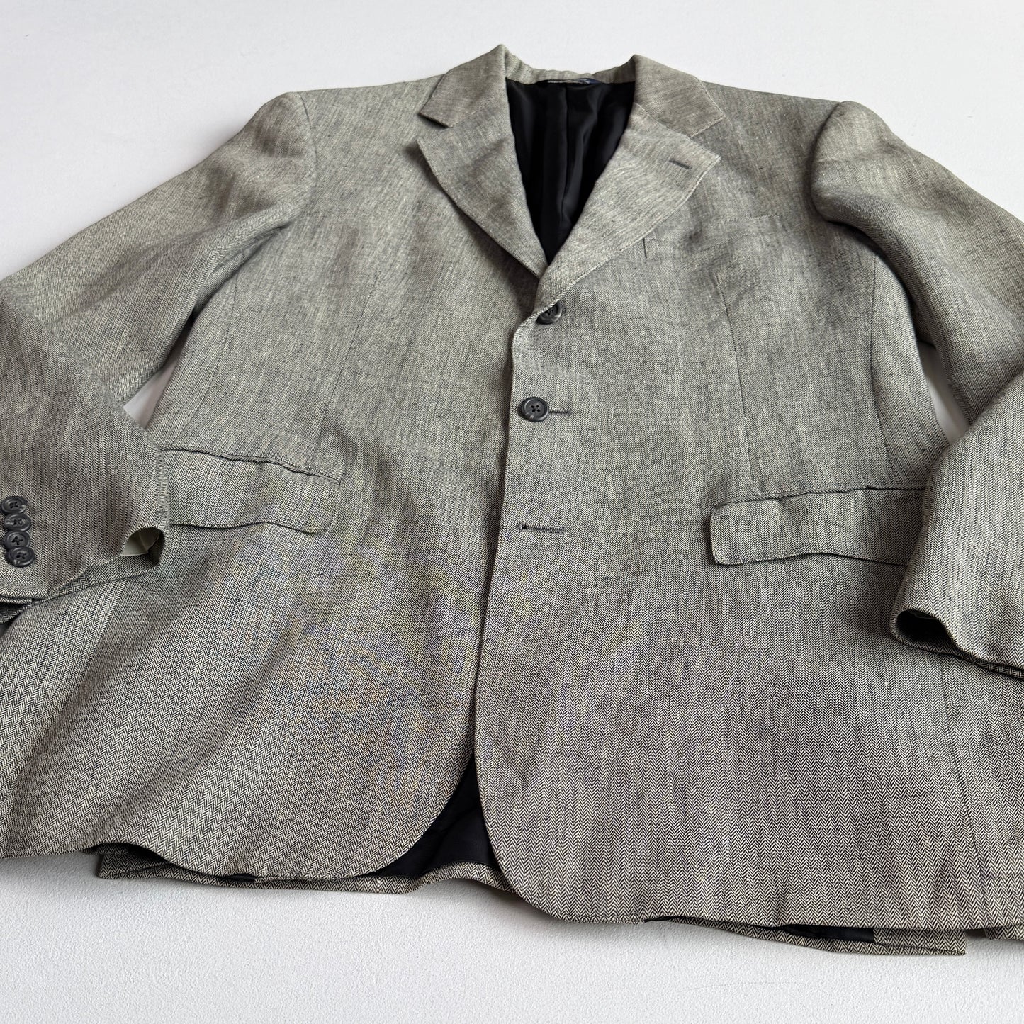 VNTG Ralph Lauren Pre-Purple Label (44L) 100% Linen Spalla Camicia Sport Coat