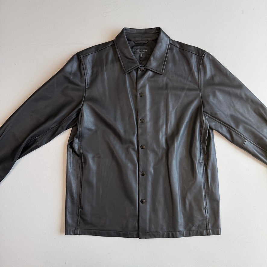 rag & bone (M) Glove-Soft Lamb Leather Snap Black Overshirt Jacket