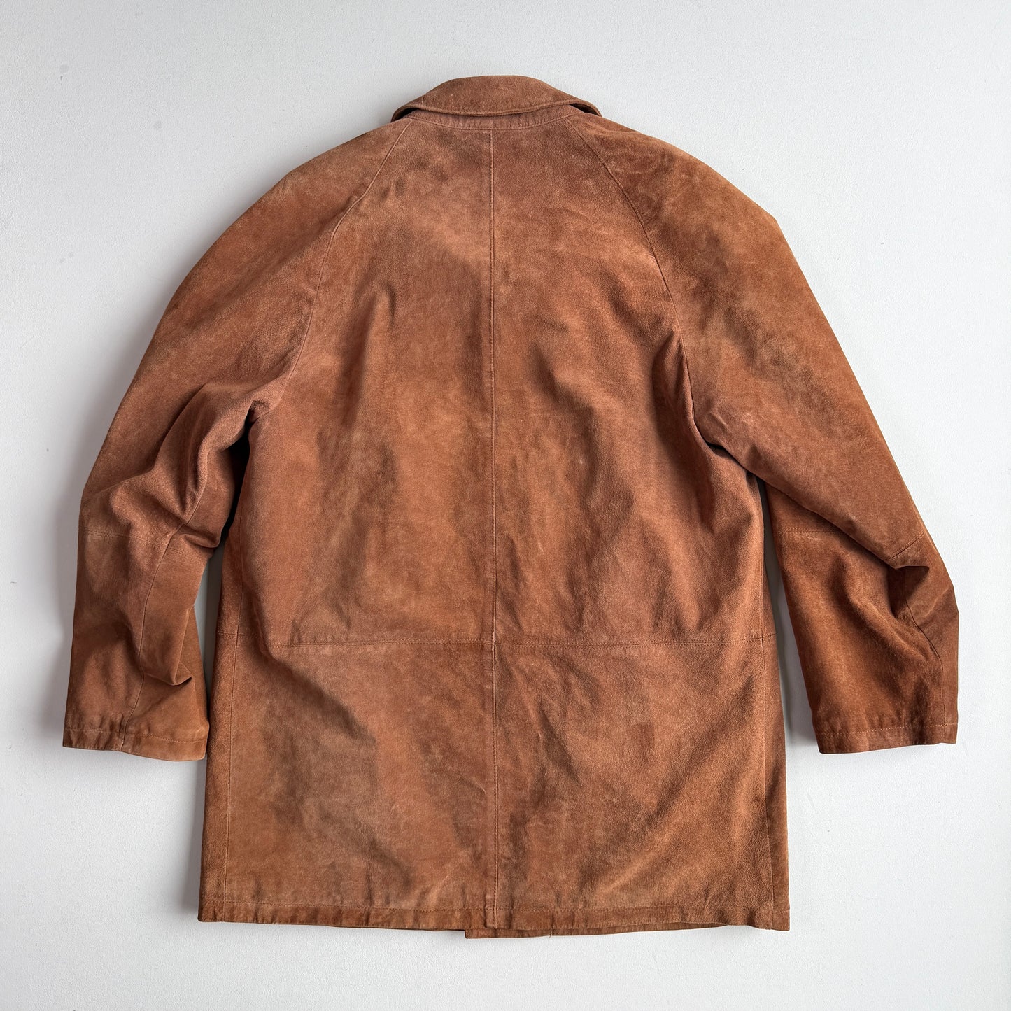 Burberry (52 /54) Suede Nova Check Raglan Balmacaan Leather Coat