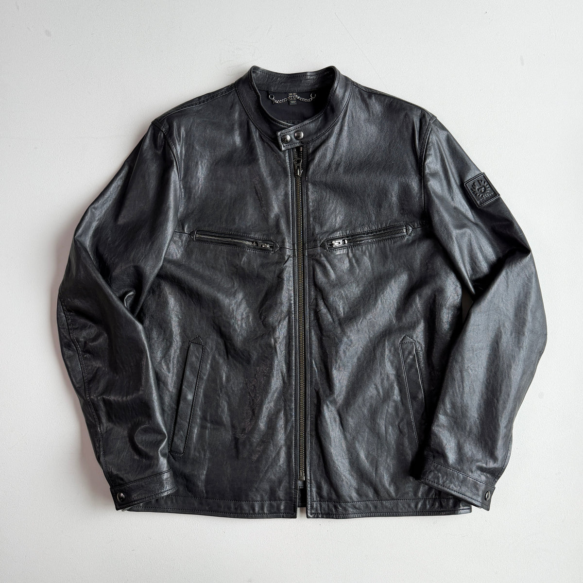 Belstaff (42 / 52IT) Nappa Lamb Leather Raceway Motorcycle Black Jacket