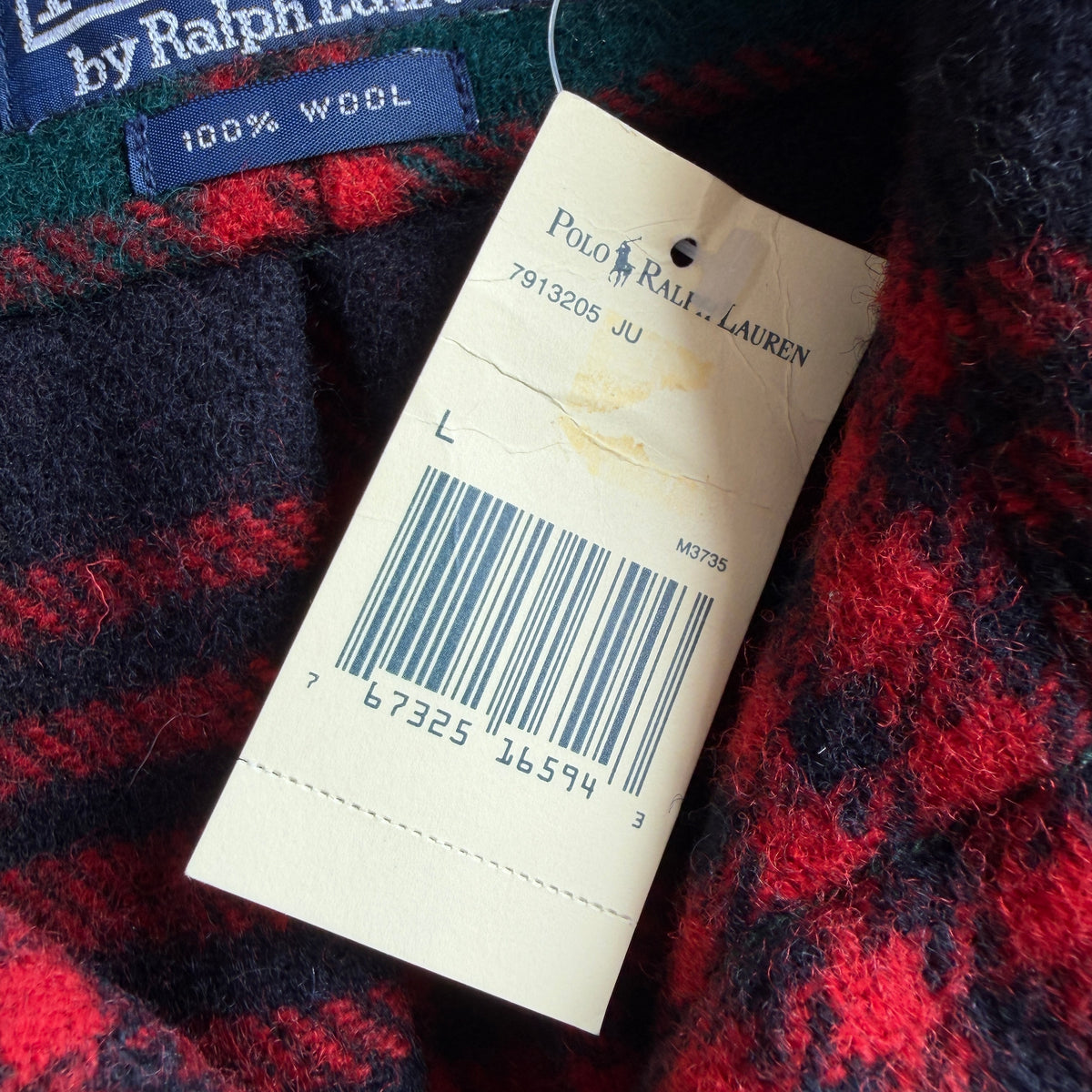 NWT VNTG Polo Ralph Lauren (L) 100% Wool Plaid Suede Elbow Overshirt