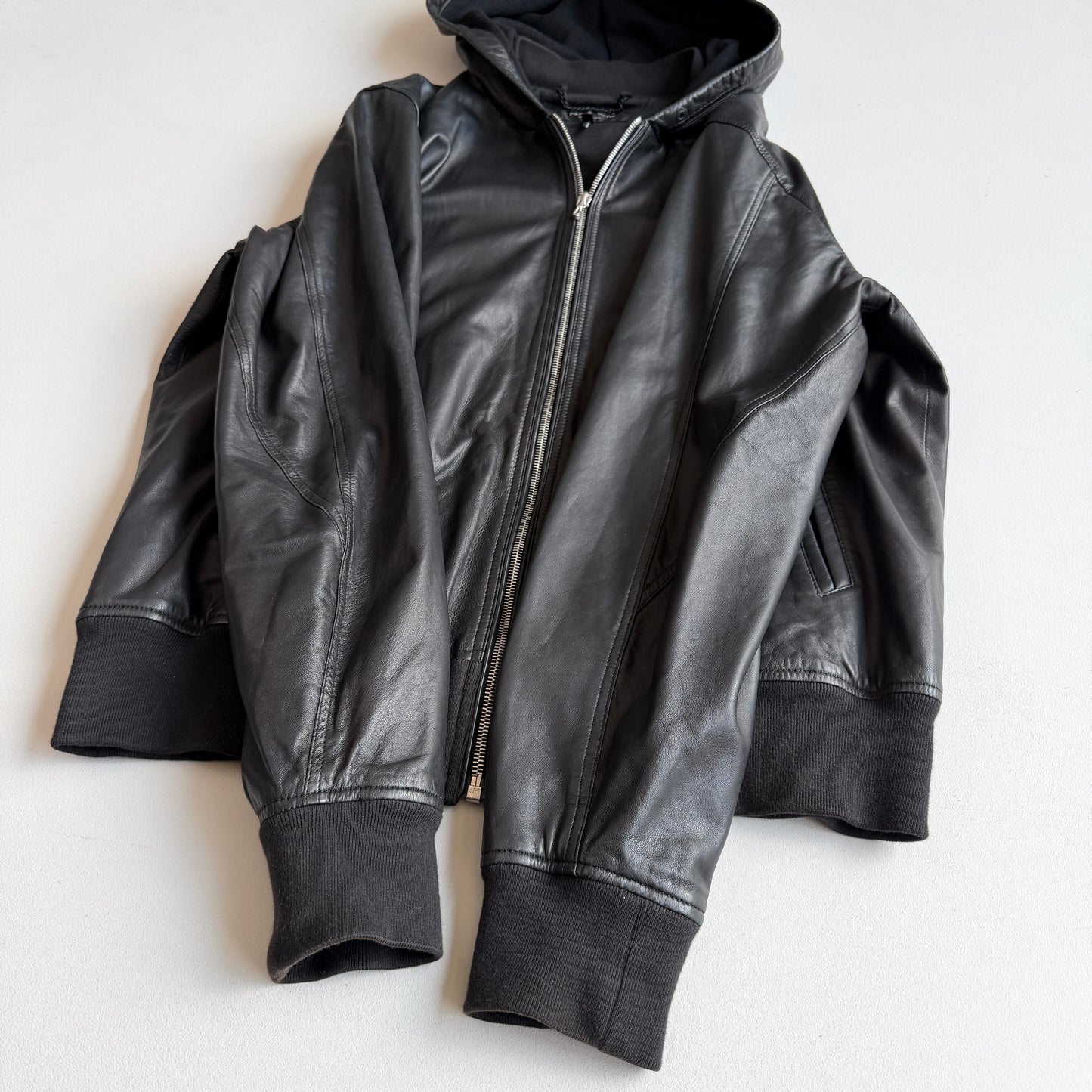 rag & bone (L) Glove Soft Lamb Leather Hooded Black Jacket