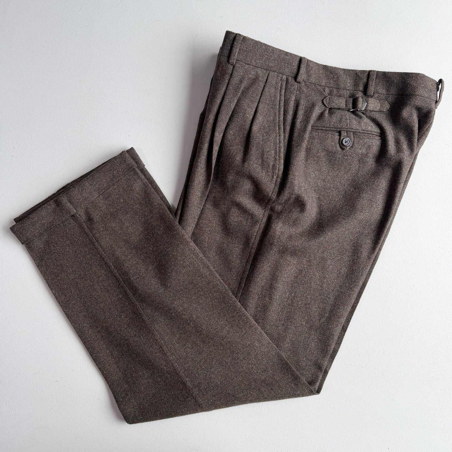 VNTG Polo Ralph Lauren (37x33) Dual Cinch-Back Melange Tweed Wool Trouser Pants