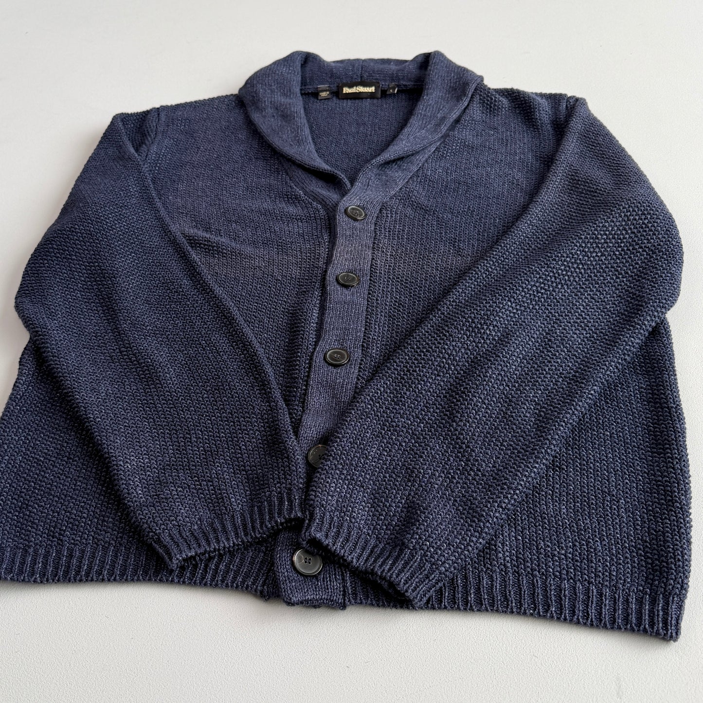 Paul Stuart (L) 100% Linen Indigo Dyed Knit Cardigan Sweater