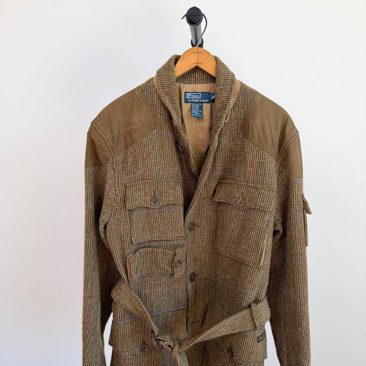 Polo Ralph Lauren (42L) Wool Tweed Olive Overcheck Field Belted Sport Jacket Coat