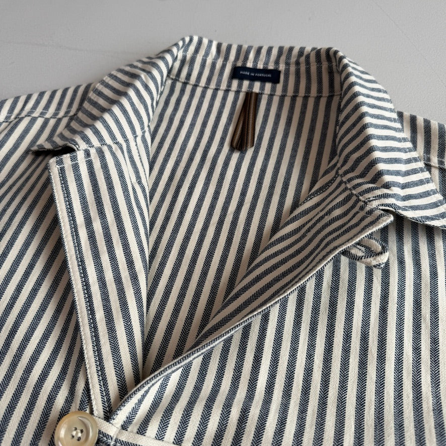 Drake's London (44) Blue and Ecru Stripe Cotton-Linen Deck Chore Jacket