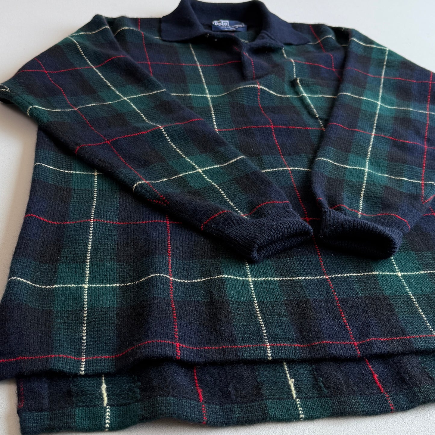 VNTG Polo Ralph Lauren (L) 100% Cashmere Tartan Plaid Collared Pullover Sweater