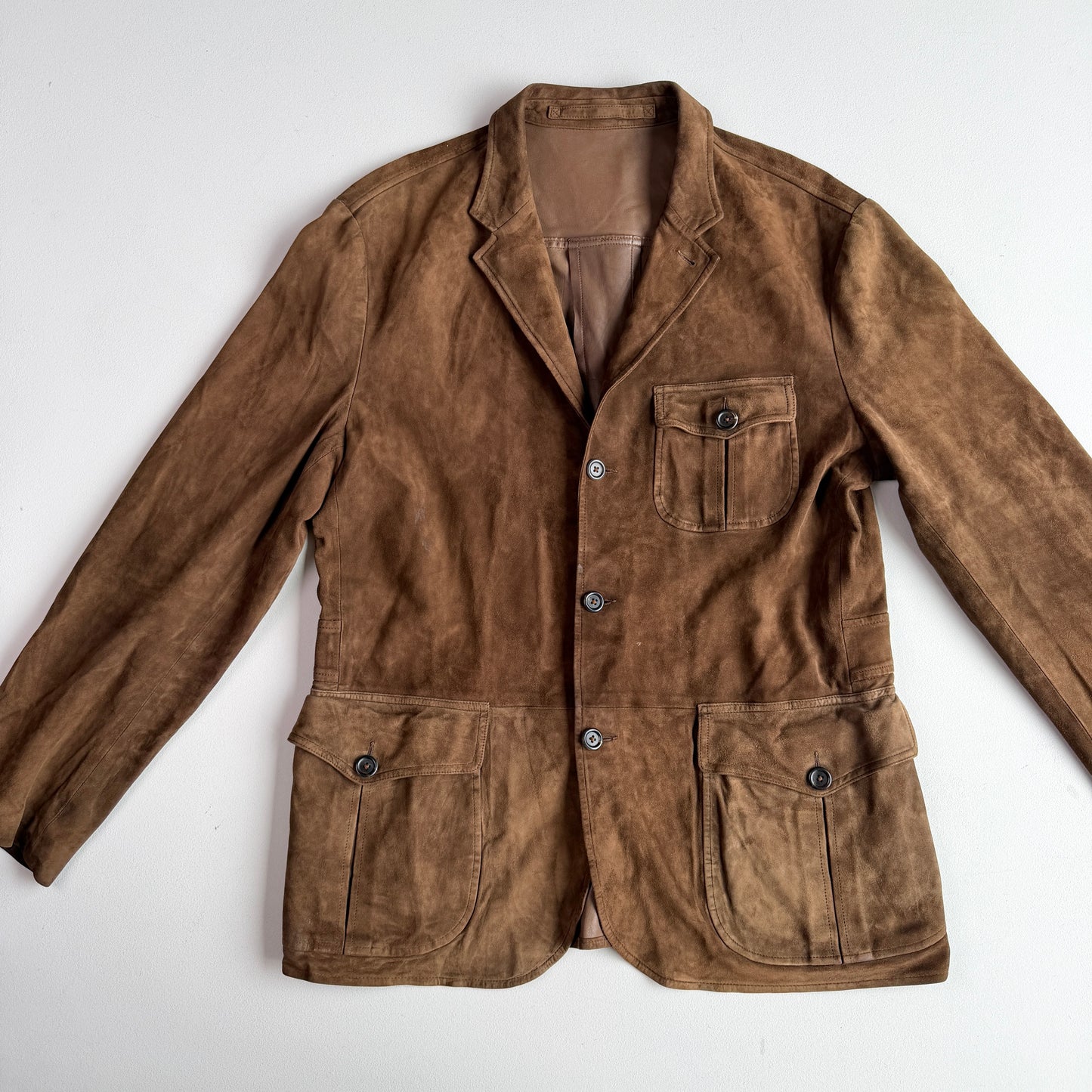 Polo Ralph Lauren (46R) Half-Norfolk Reverse Suede Leather Brown Sport Coat