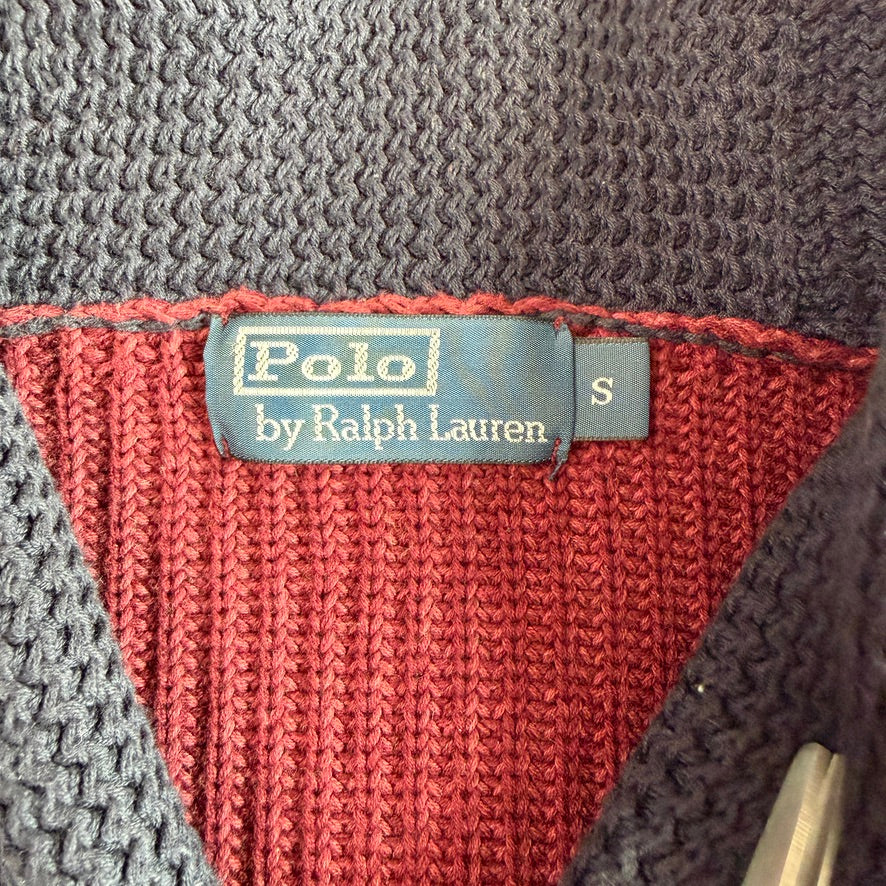 Polo Ralph Lauren (S) 100% Wool Maroon Shawl Collar Rib-Knit Sweater