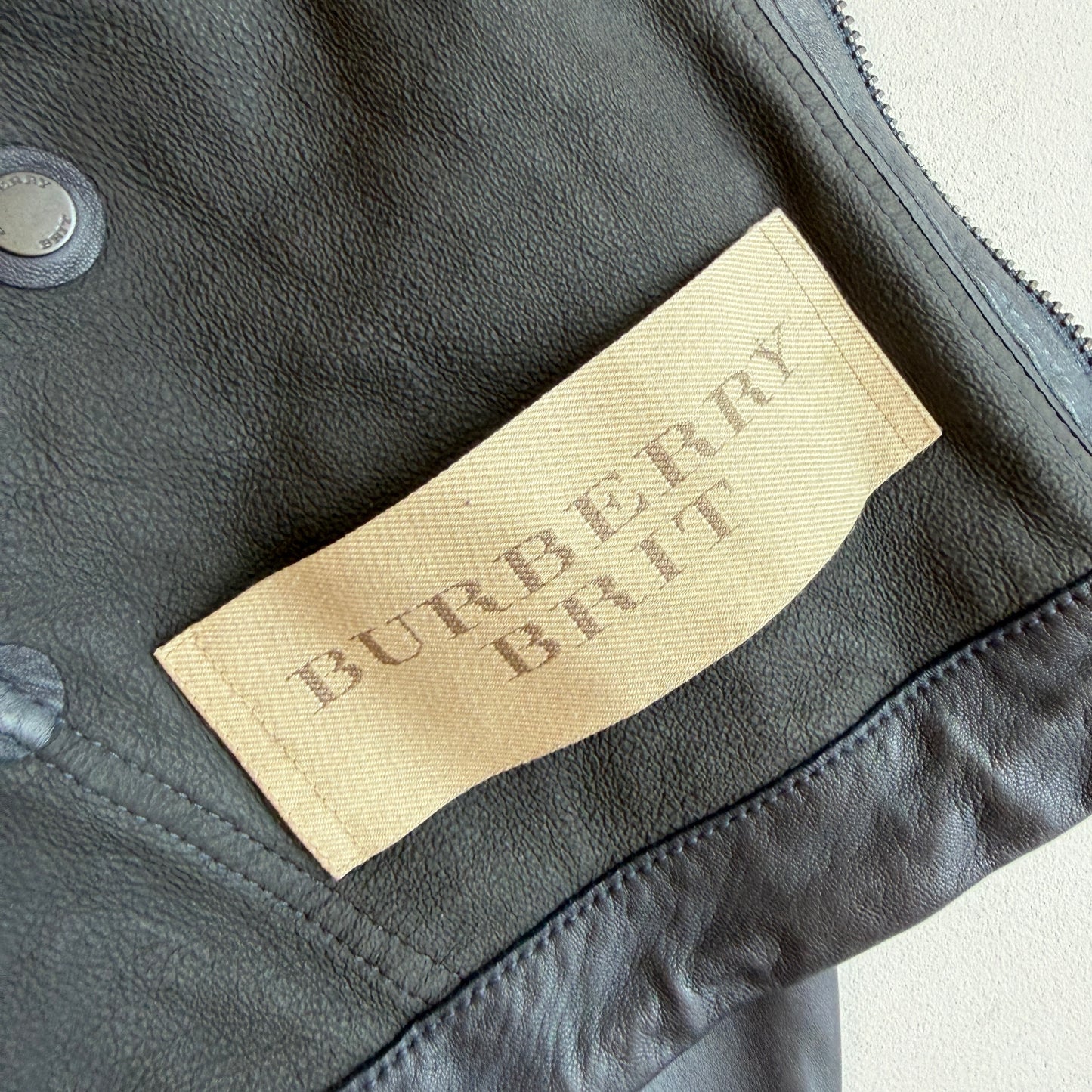 Burberry Brit (M) Leather Slate Blue Zip Hooded Jacket