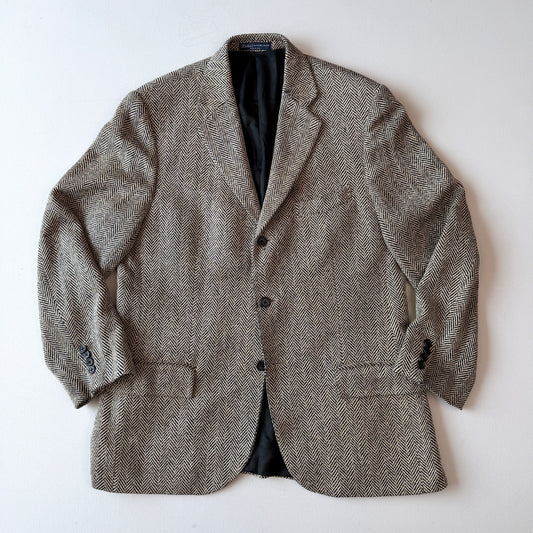 VNTG Polo Ralph Lauren (40R) 100% Silk Herringbone Beige/Black Sports Coat