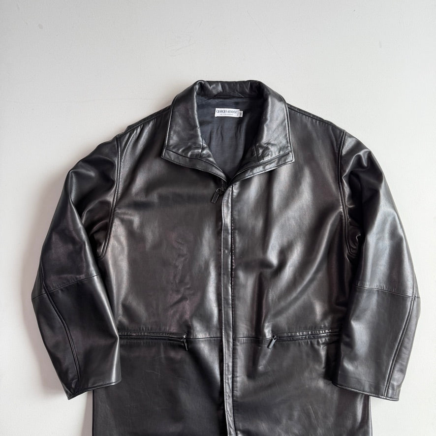 Giorgio Armani (42 /44) Black Glove Soft Lambskin Leather Coat