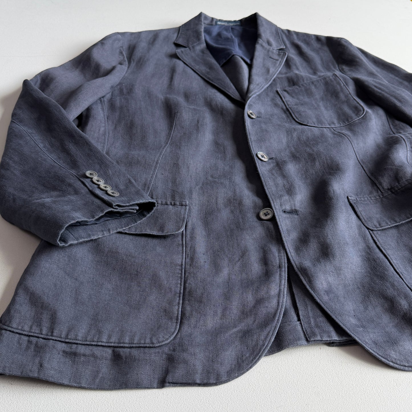 Polo Ralph Lauren (46 /46L) Half-Norfolk 100% Linen Slate Blue Sport Coat