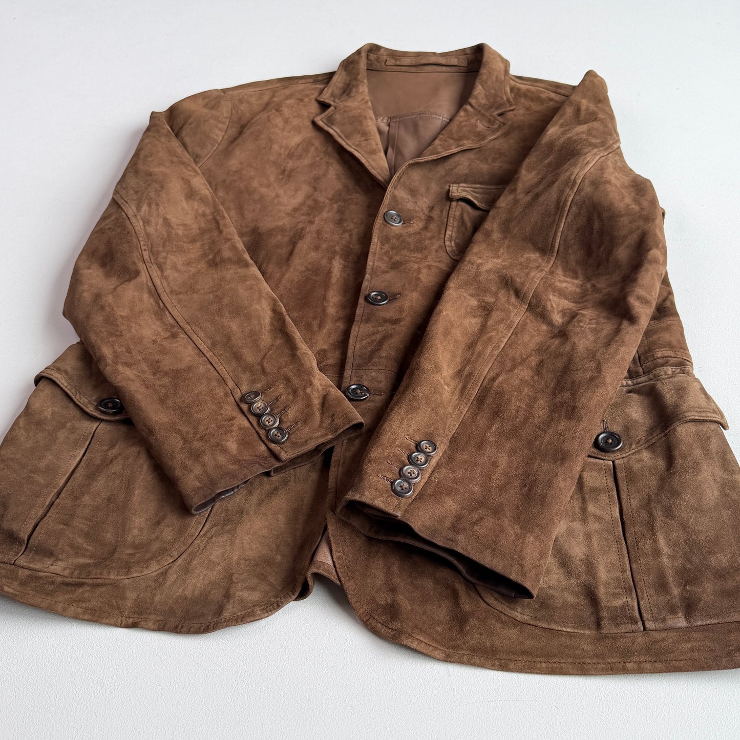 Polo Ralph Lauren (46R) Half-Norfolk Reverse Suede Leather Brown Sport Coat