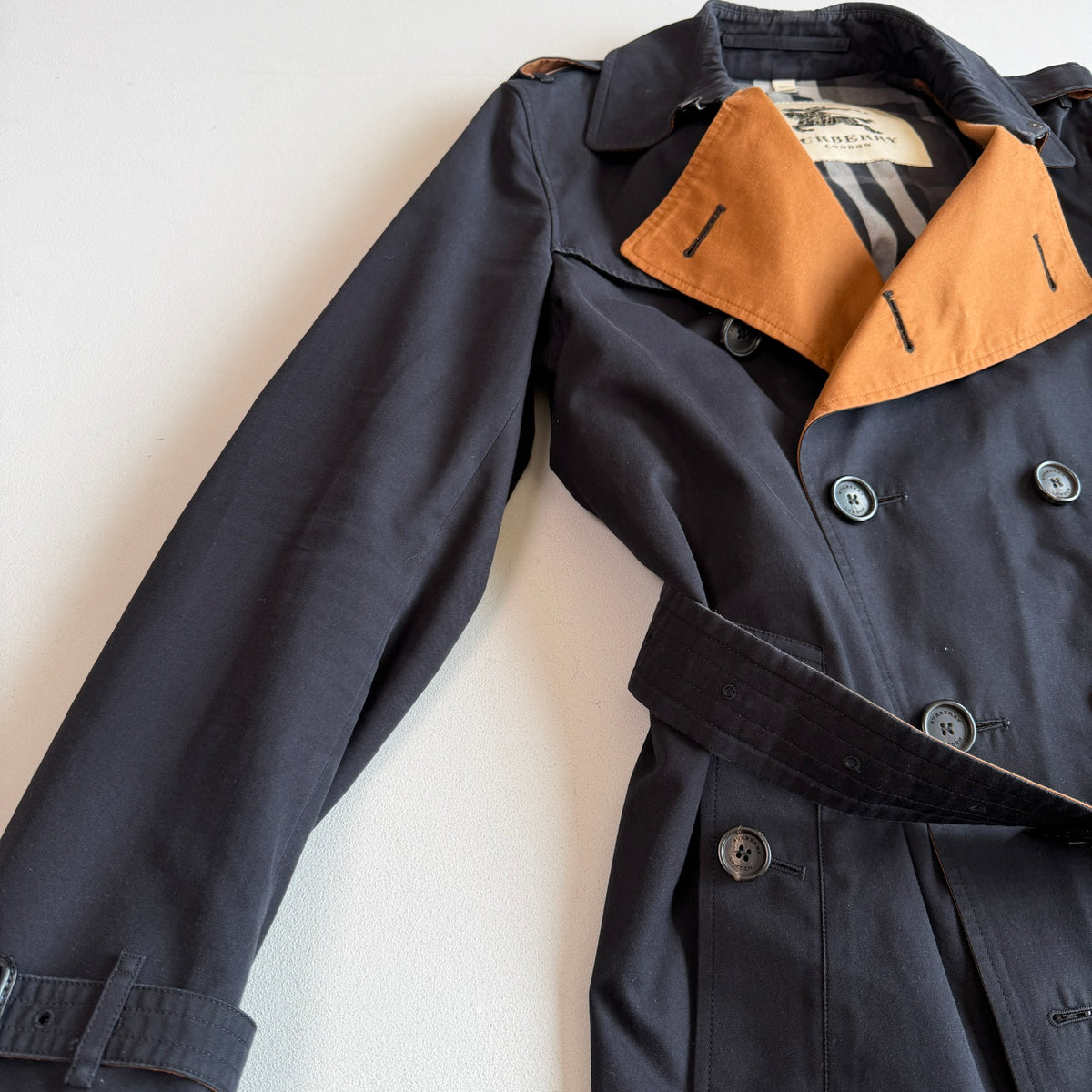 Burberry (38R / 48IT) 100% Cotton Gabardine Contrast Black Trench Coat