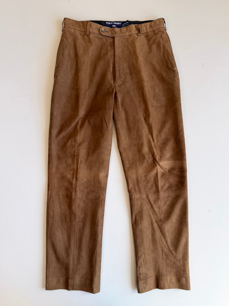 Ralph Lauren Polo Sport (33x30) Suede Leather Brown Lined Pants