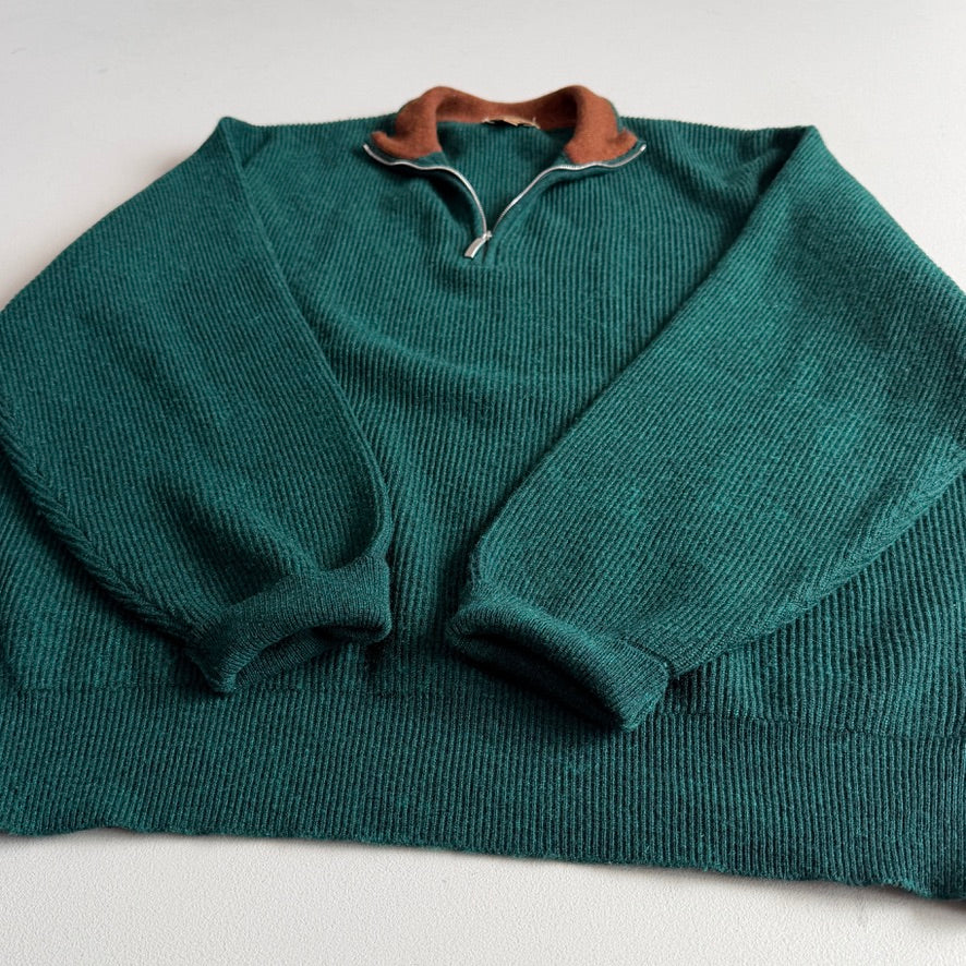 Paul Stuart (L) 100% Cashmere Emerald Green Quarter-Zip Sweater