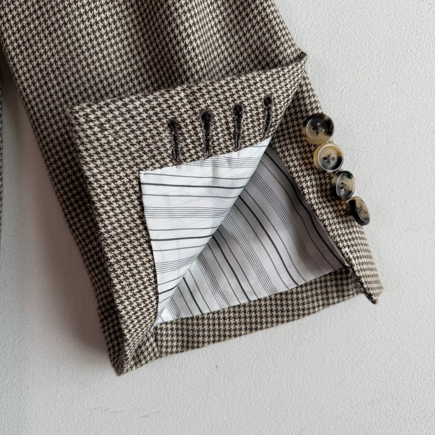 Ralph Lauren Purple Label (38R) Wool/Silk/Linen Beige Houndstooth Sport Coat