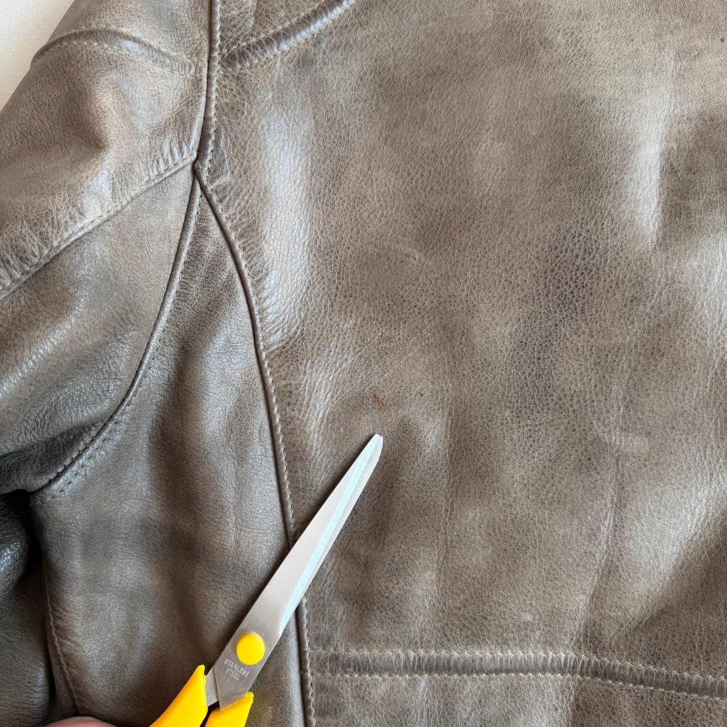 Belstaff Gold Label (L) Taupe Leather Belted Asymmetrical Zip Jacket
