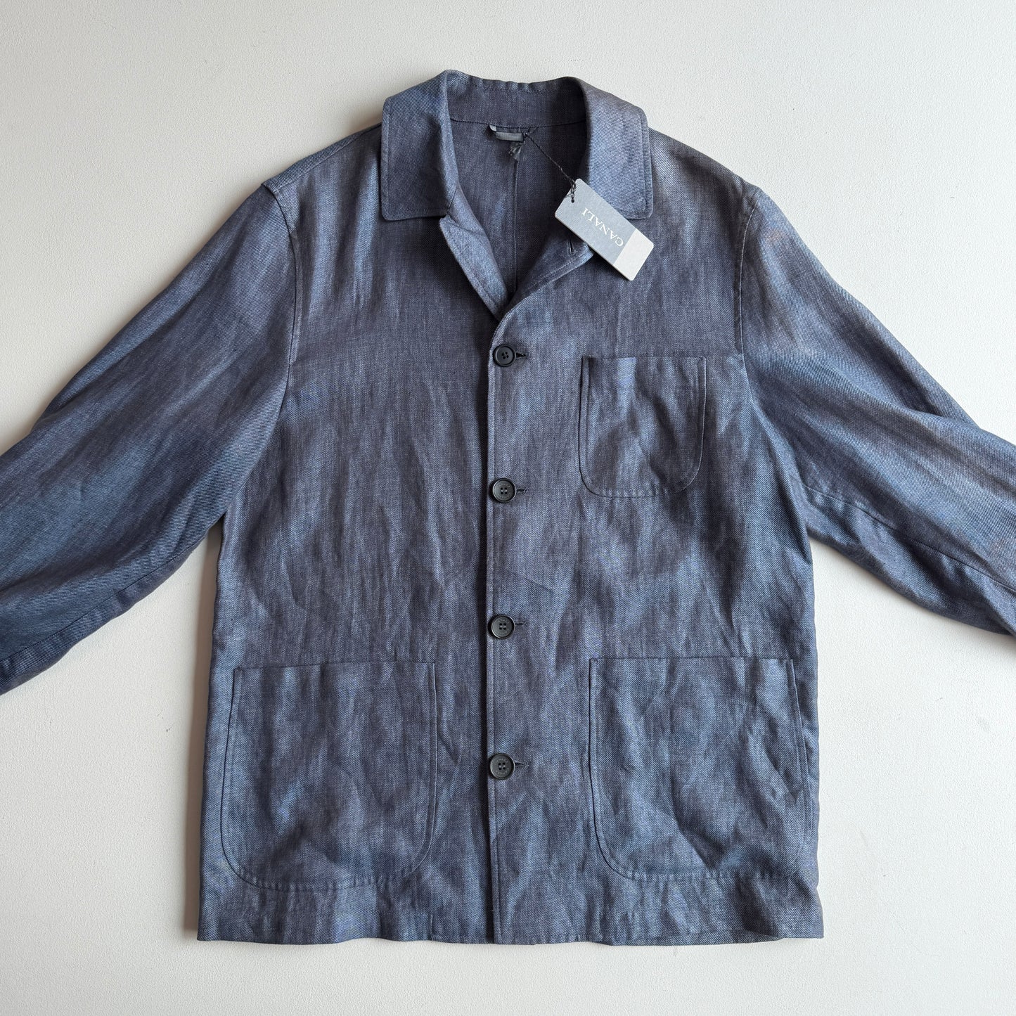 Canali 48IT (fits like 50IT) Iridescent Slate Blue Linen Chore Coat