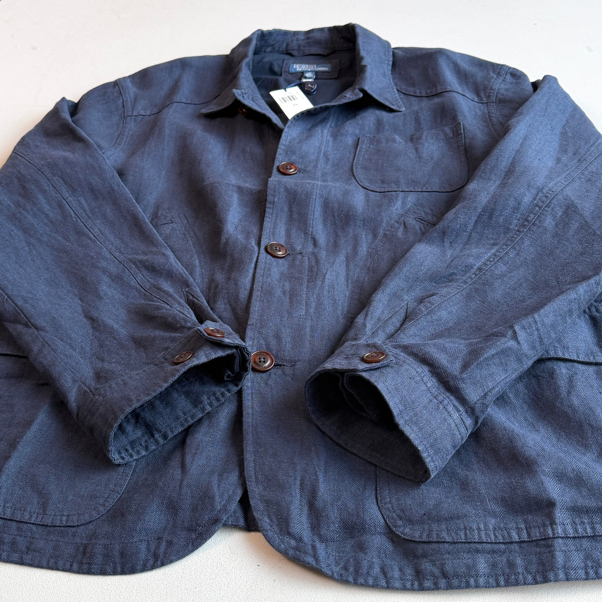 NWT Polo Ralph Lauren (2XL) 100% Linen Navy Blue Herringbone Field Utility Jacket