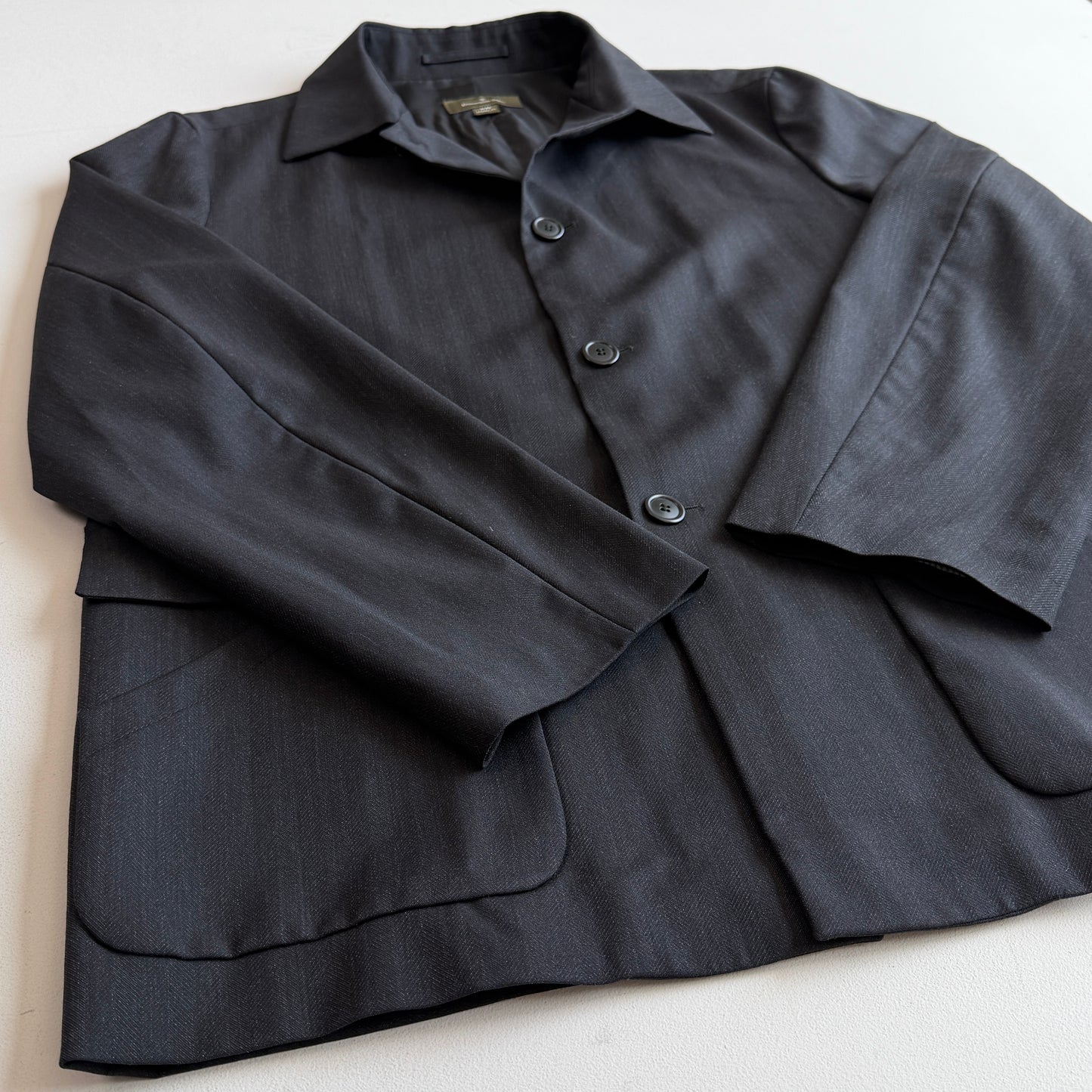 Ermenegildo Zegna (S / 48IT) 100% Wool Herringbone Charcoal Car Coat