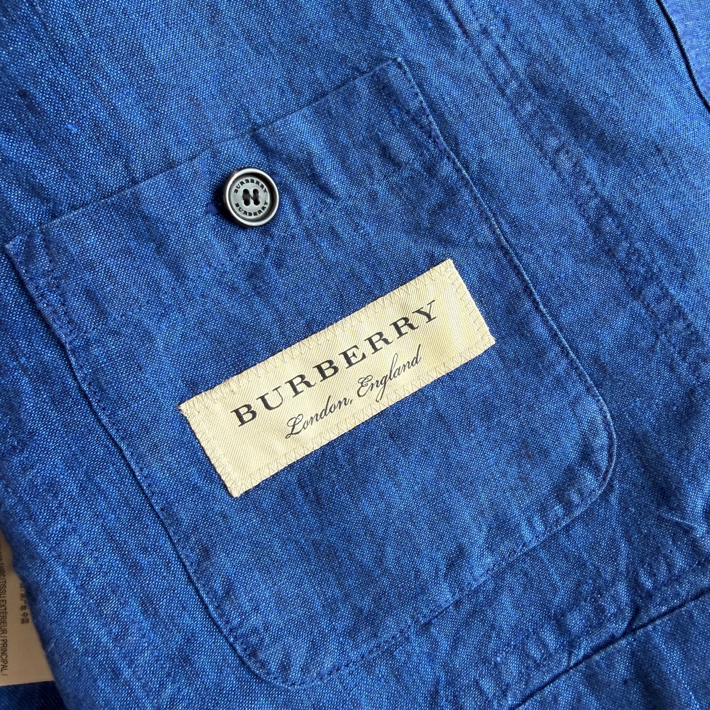 Burberry (48R / S) Indigo Blue 100% Linen Button Chore Overshirt Coat