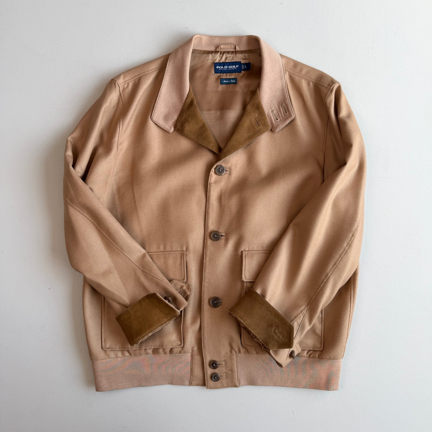 MINT! Ralph Lauren Polo Golf (L) Apricot Baby Alpaca Suede Trim Jacket