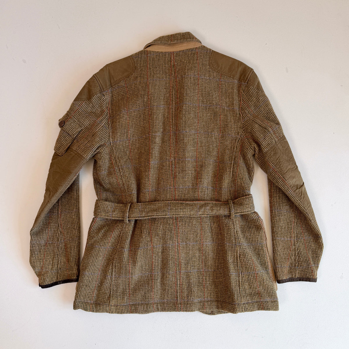 Polo Ralph Lauren (42L) Wool Tweed Olive Overcheck Field Belted Sport Jacket Coat