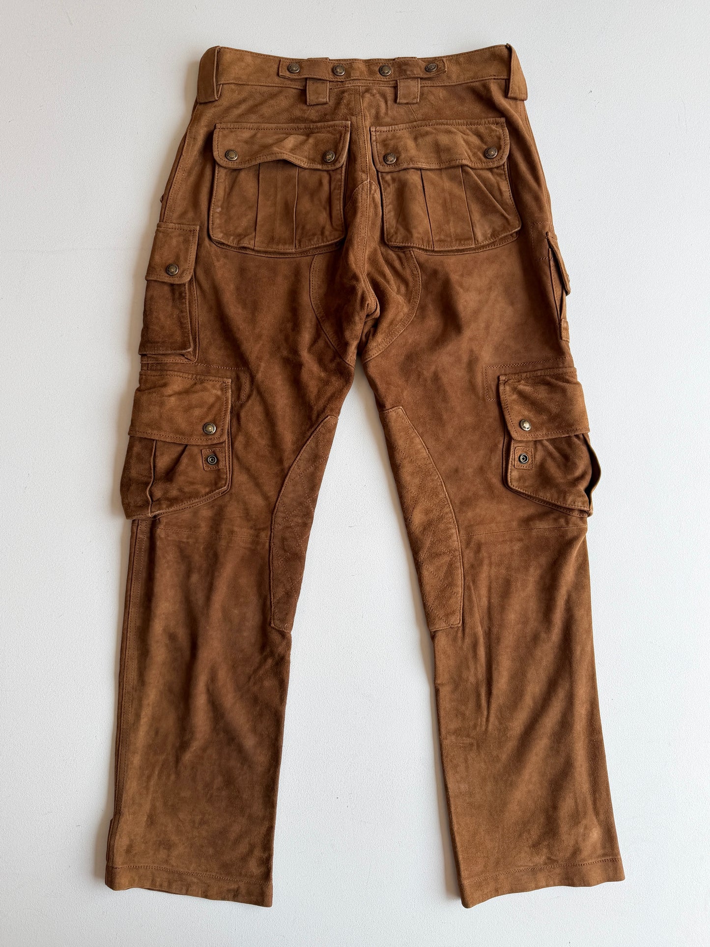 Polo Ralph Lauren (32x30) Suede Leather Cargo Motorcycle Tawny Brown Pants