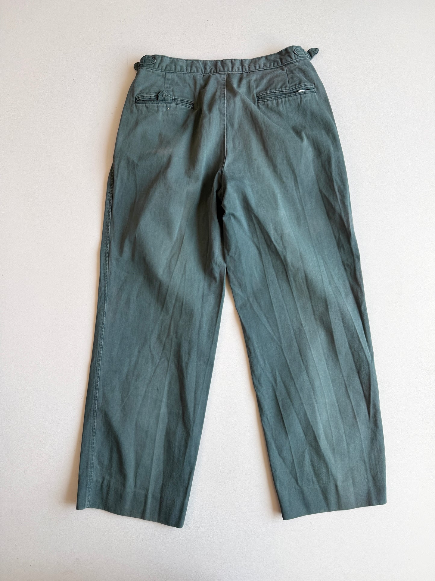 VNTG Polo Ralph Lauren (33x30) Dusty Turquoise Pleated Side Tab Cotton Chinos