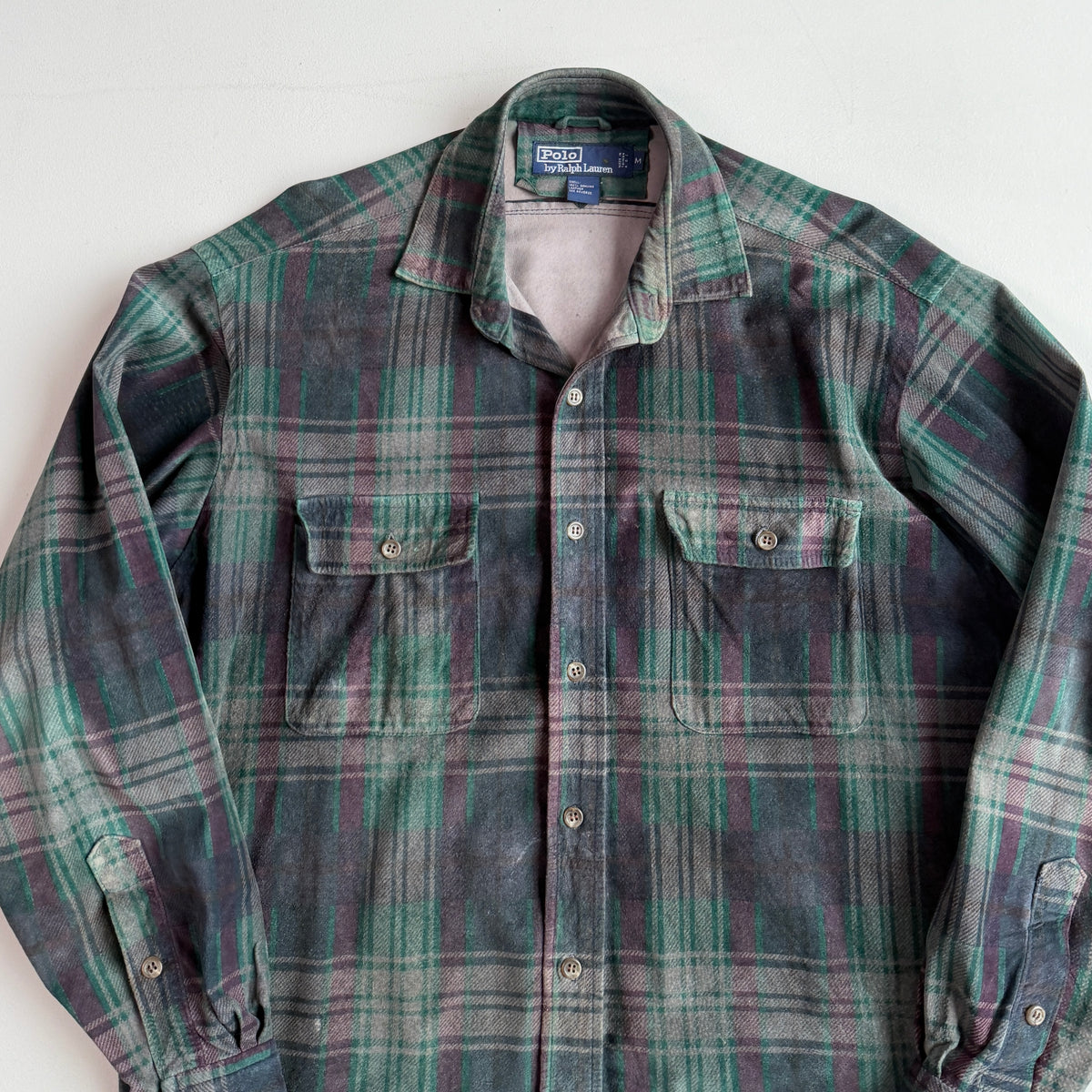 RARE! Polo Ralph Lauren (M) Suede Leather Plaid Tartan Button Front Shirt VNTG