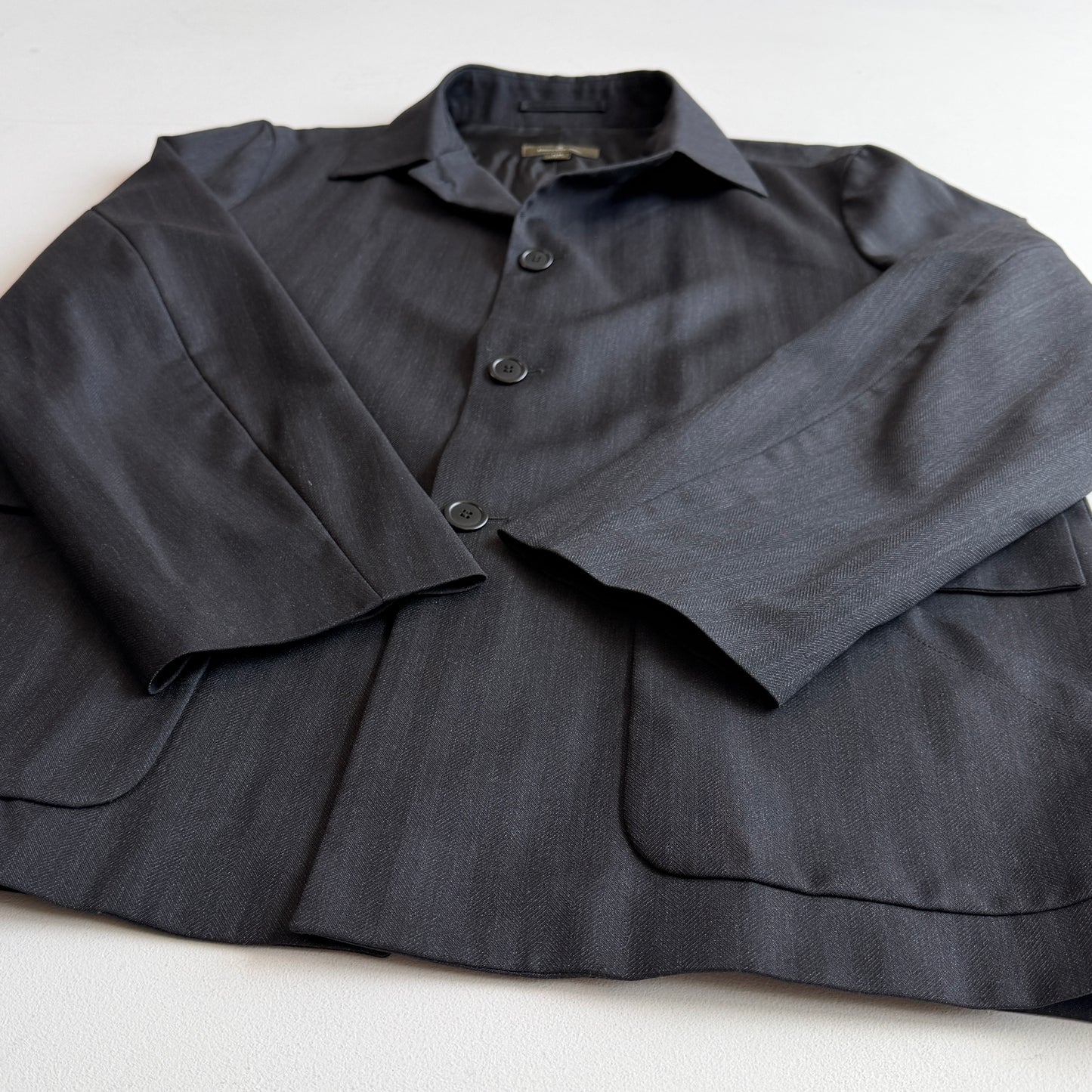 Ermenegildo Zegna (S / 48IT) 100% Wool Herringbone Charcoal Car Coat