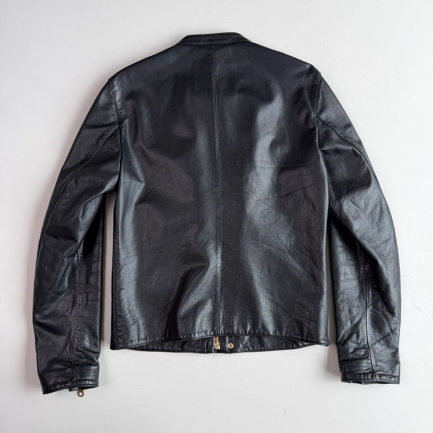 Dolce & Gabbana (48IT / M) Black Leather Brass Zipper Cafe Racer Jacket