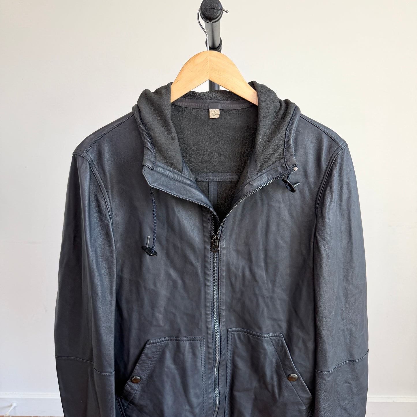 Burberry Brit (M) Leather Slate Blue Zip Hooded Jacket
