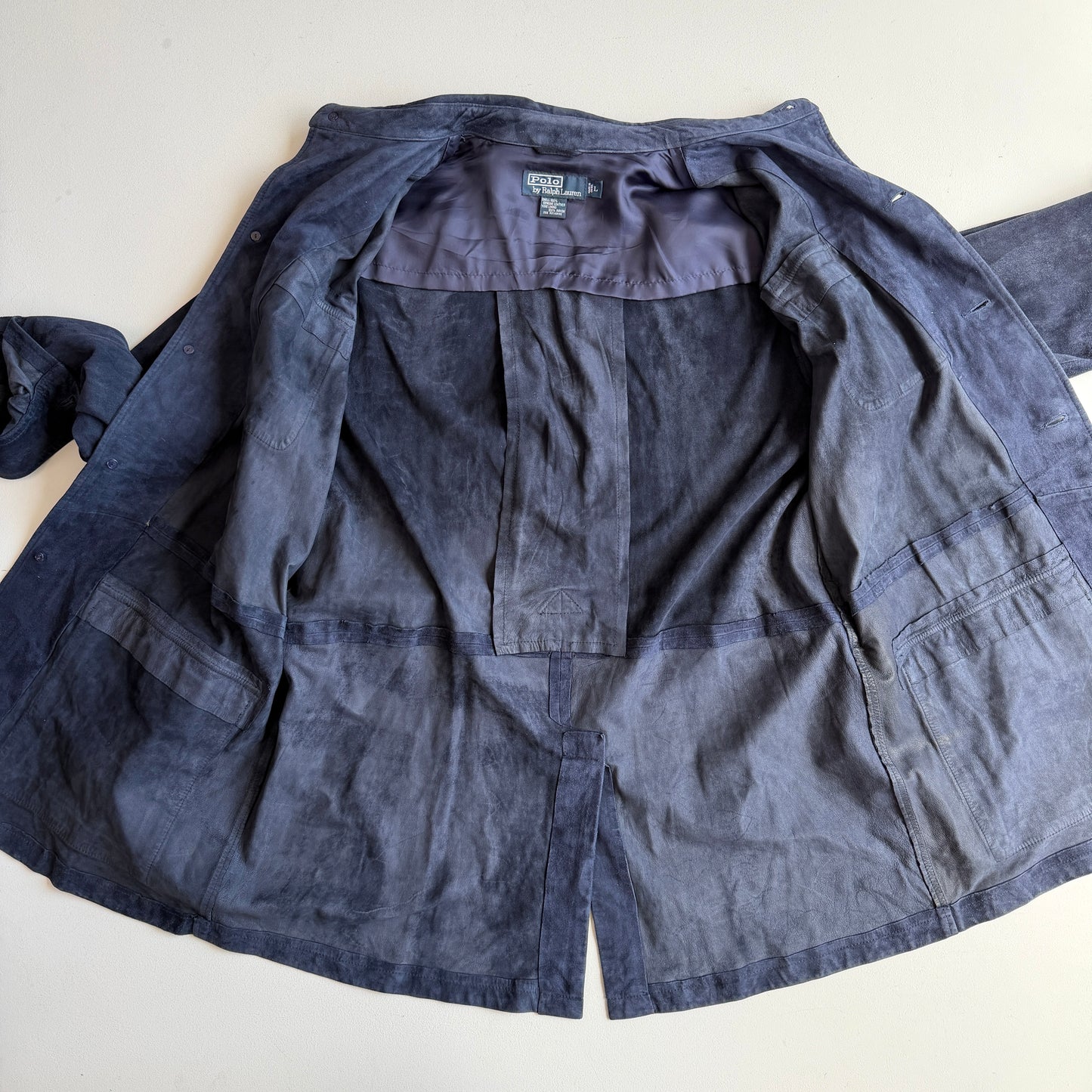 Polo Ralph Lauren (L) Blue Suede Leather Safari Belted Jacket Coat